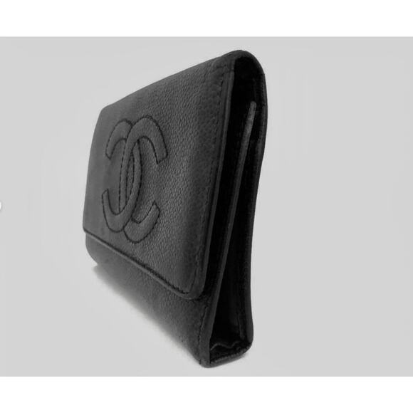 CHANEL Handbags - Authentic Black CHANEL CC Logo Caviar Skin Trifold Wallet
